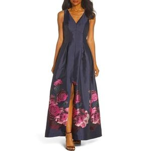 Eliza J Long Floral Taffeta Ball Gown